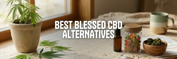 Best Blessed CBD alternatives: three CBD products side by side on a stone counter