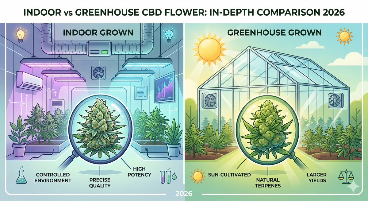 Indoor vs Greenhouse CBD Flower: In-Depth Comparison 2026