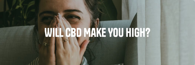 Woman smiling and covering her face with her hand suggesting relief and calm - Will CBD Make You High guide by Originals CBD