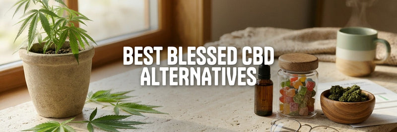 Best Blessed CBD alternatives: three CBD products side by side on a stone counter