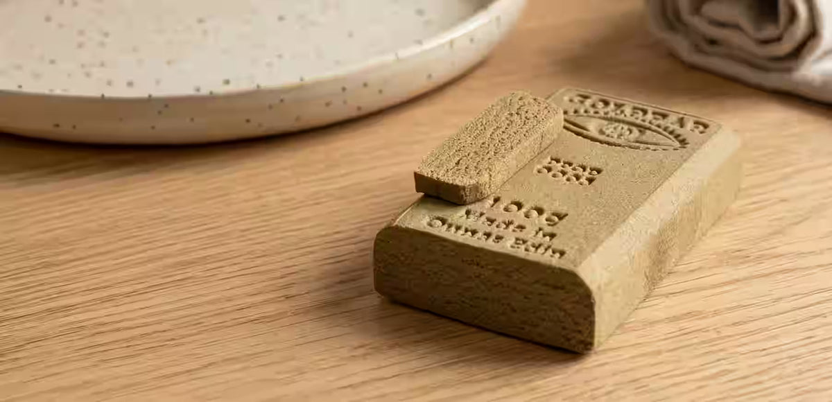 cbd hash on a wooden table with a plate in the back ground