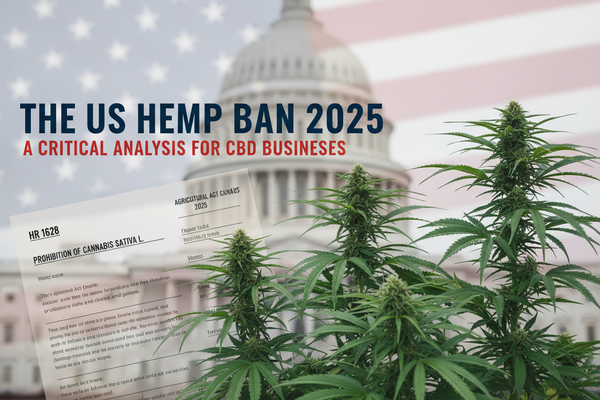 White House backdrop with legal documents and hemp flowers - symbolising the 2025 US hemp ban